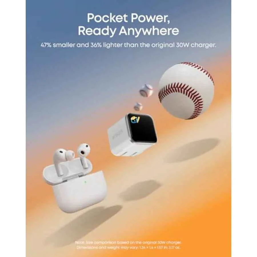 Smart Display Charger, Nano USB C Charger Block, 45W Max GaN Phone Charger, 180° Foldable Plug, Smart Recognition, Built-in Car