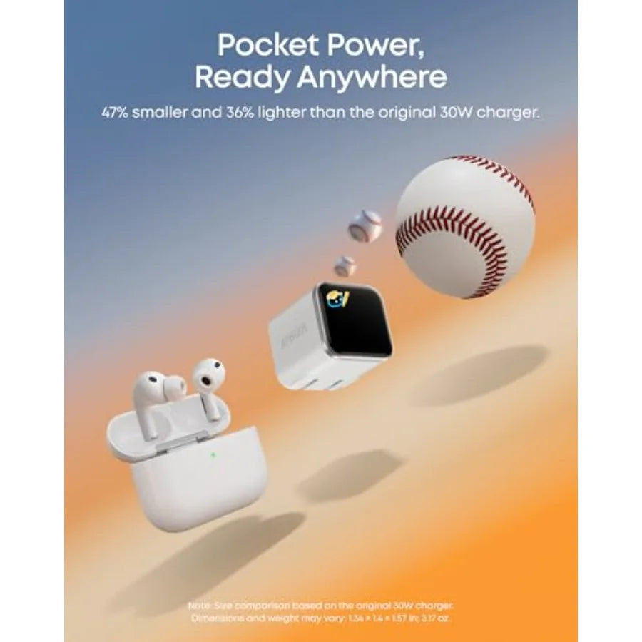 Smart Display Charger, Nano USB C Charger Block, 45W Max GaN Phone Charger, 180° Foldable Plug, Smart Recognition, Built-in Car