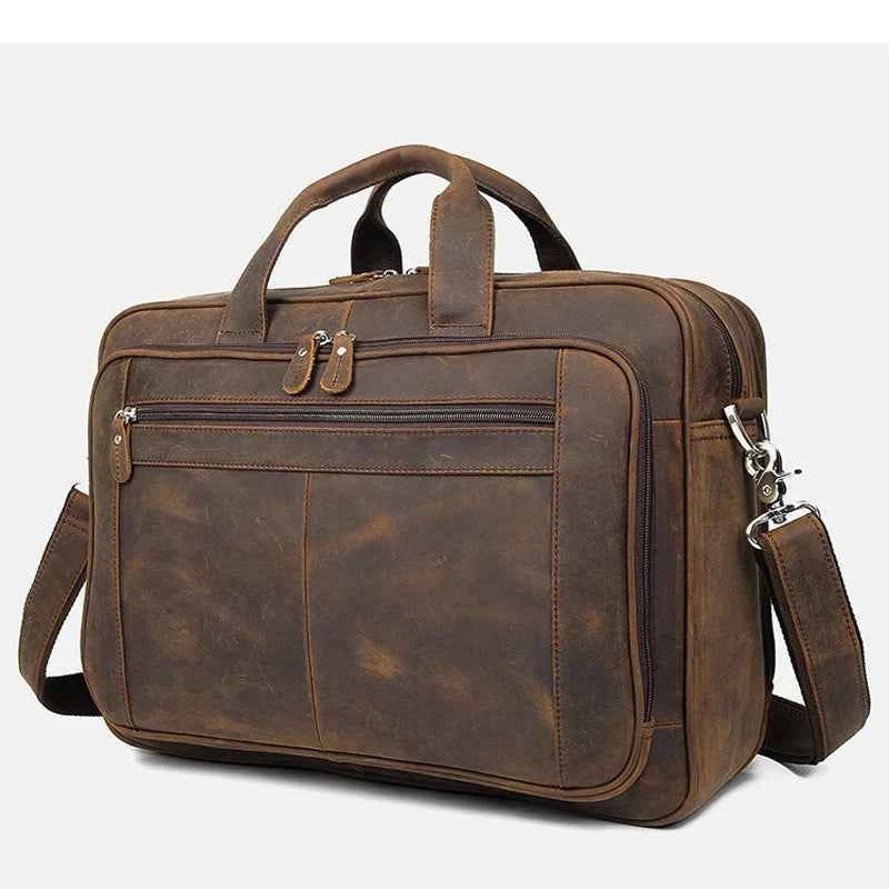 High Quality Genuine Leather Men Briefcase Business bag Crazy Horse Leather Large 17