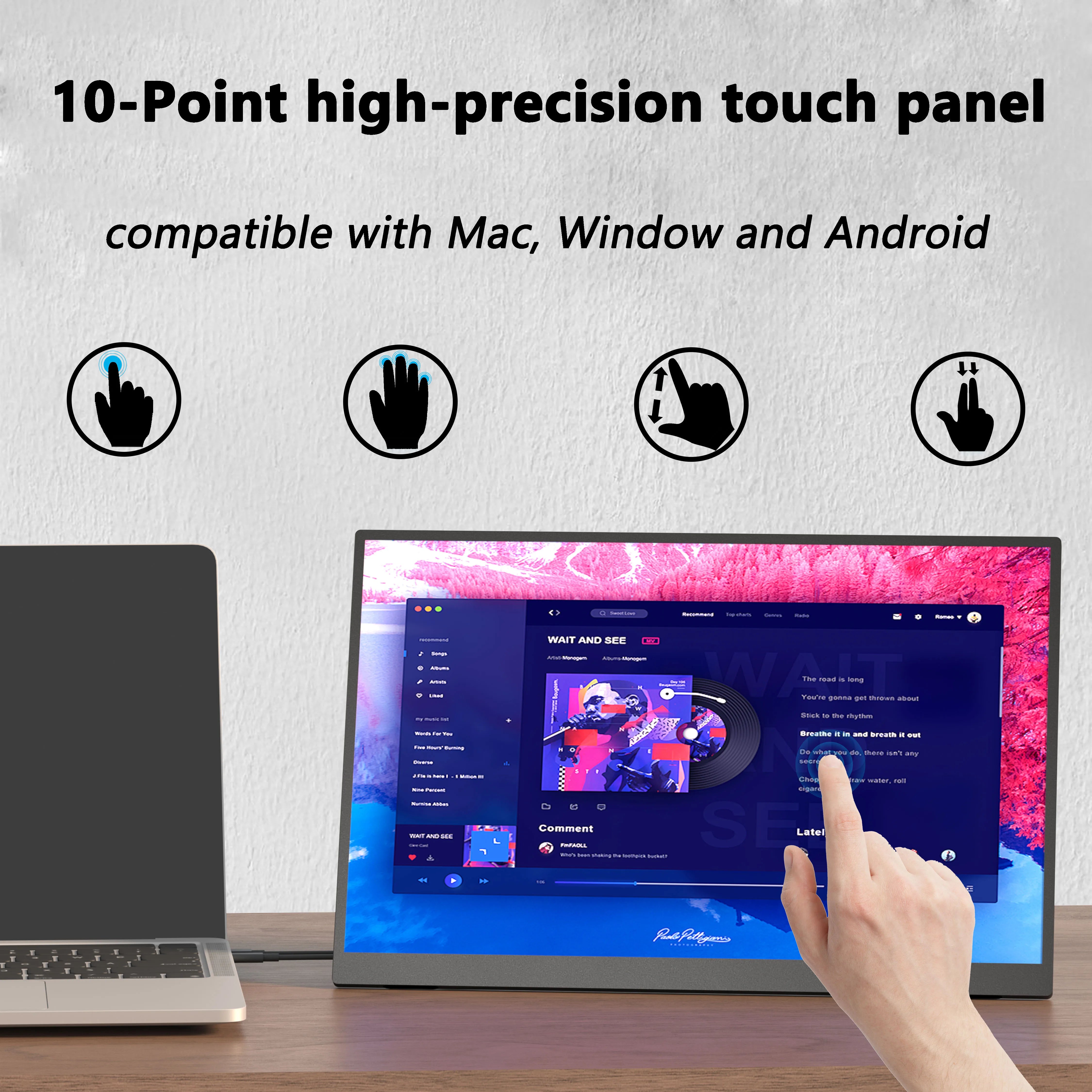 14.2 Inch Portable Touch Monitor QHD 2.5K IPS Secondary Screen Extend Display For Laptops Desktops Computer PS4/5 Gaming Monitor