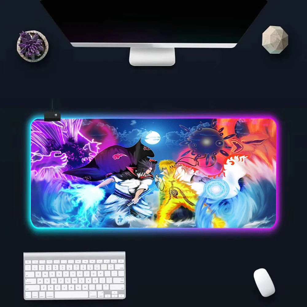 Anime N-narutos RGB Pc Gamer Keyboard Mouse Pad Mousepad LED Glowing Mouse Mats Rubber Gaming Computer Mausepad - WinSupport Tech