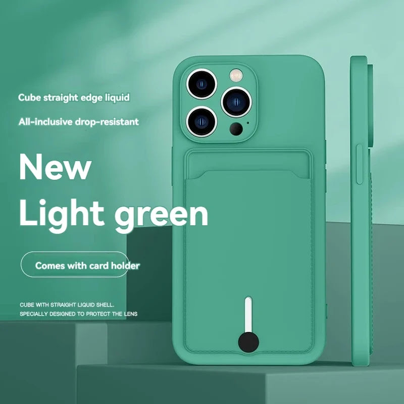 Mobile phone case card slot  for iphone 16 15 14 13 12 11 pro max mini plus silicone  soft tpu Credit card  bag cover case