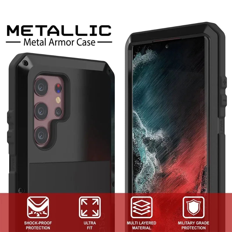 Case For Samsung S26 S25 S24 S23 Ultra Plus Case Heavy Duty Protection Doom Armor Metal Aluminum Phone Luxury Cover