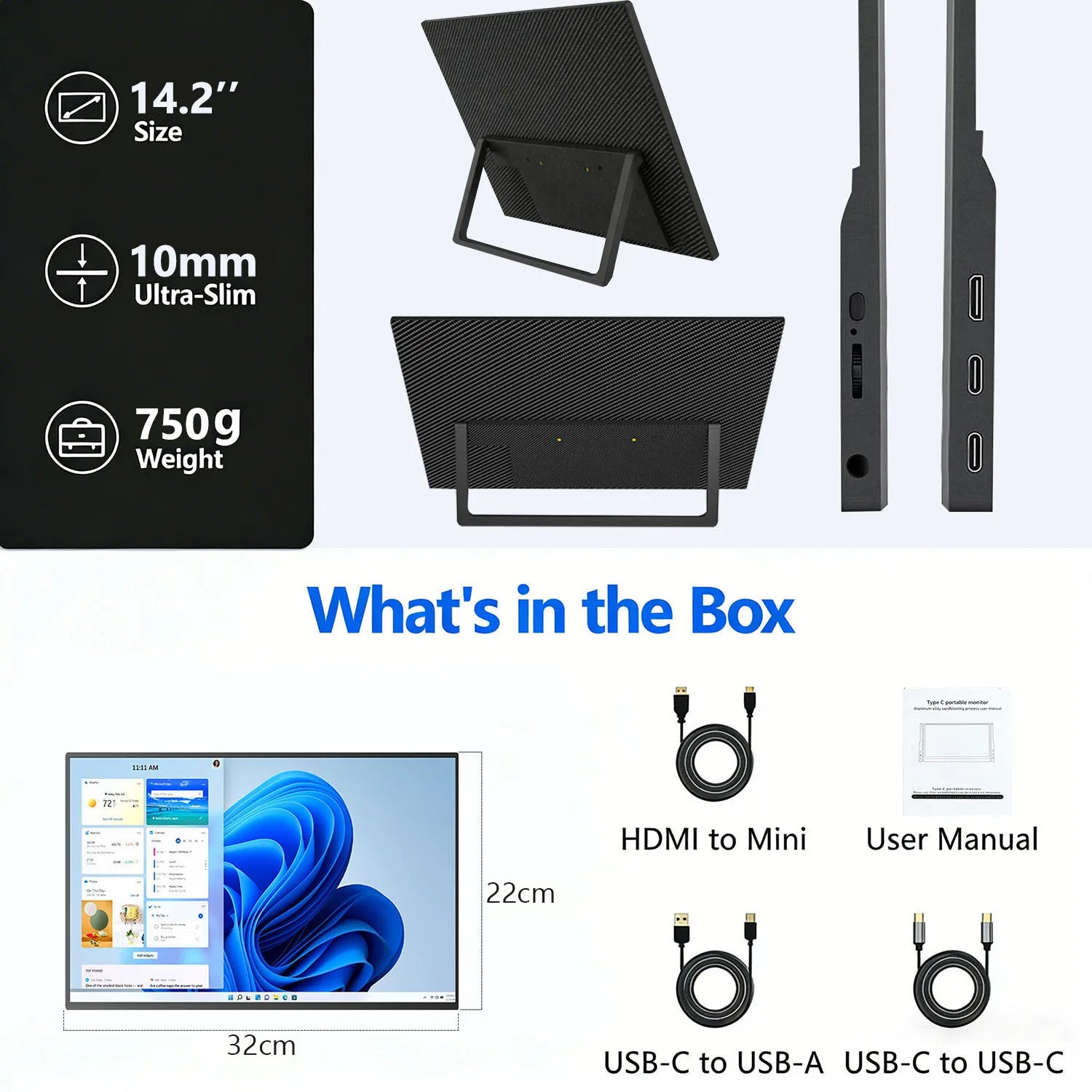 14.2 Inch Portable Touch Monitor QHD 2.5K IPS Secondary Screen Extend Display For Laptops Desktops Computer PS4/5 Gaming Monitor