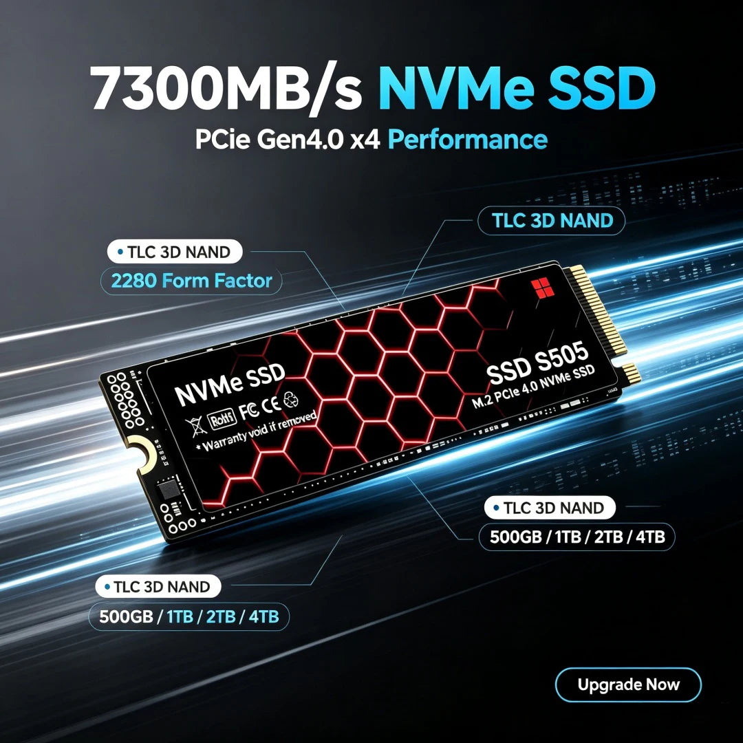 S505 High-Speed M.2 2280 NVMe SSD,7400MB/s PCIe4.0 X4 TLC 3D NAND,500GB/1TB/2TB/4TB Gaming SSD for PS5, Laptop & Desktop PC