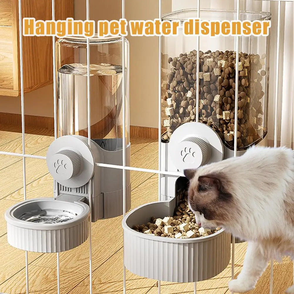 Automatic Cat Feeder Hanging Cage Small Pet Food Bowl Water Bottle Dispenser 1.2L Auto Gravity Pet Feeder & 520ml Waterer