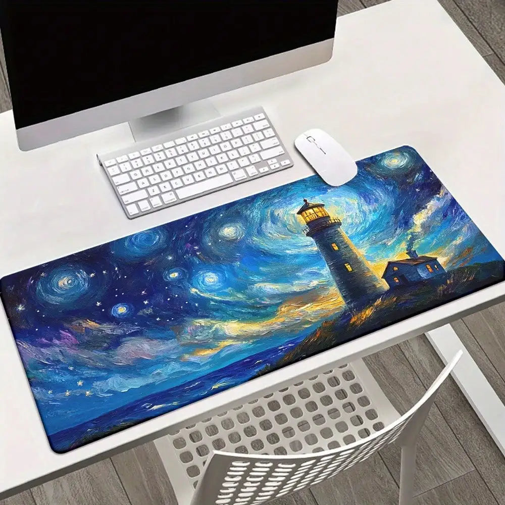 1pc Oceans And Lighthouses Pattern HD Printed Pad For Desk, Multi Functional XXL Mousepad, Keyboard Gaming Mouse Mats, Office Computjavascript:Er PC Gamer Desk