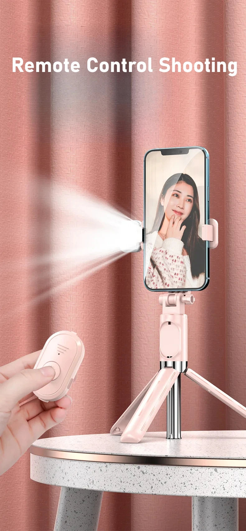 Bluetooth Remote Extendable Selfie Stick Tripod Stand for iPhone Samsung, Tiktok Live Streaming Portable Telescopic Phone Stand