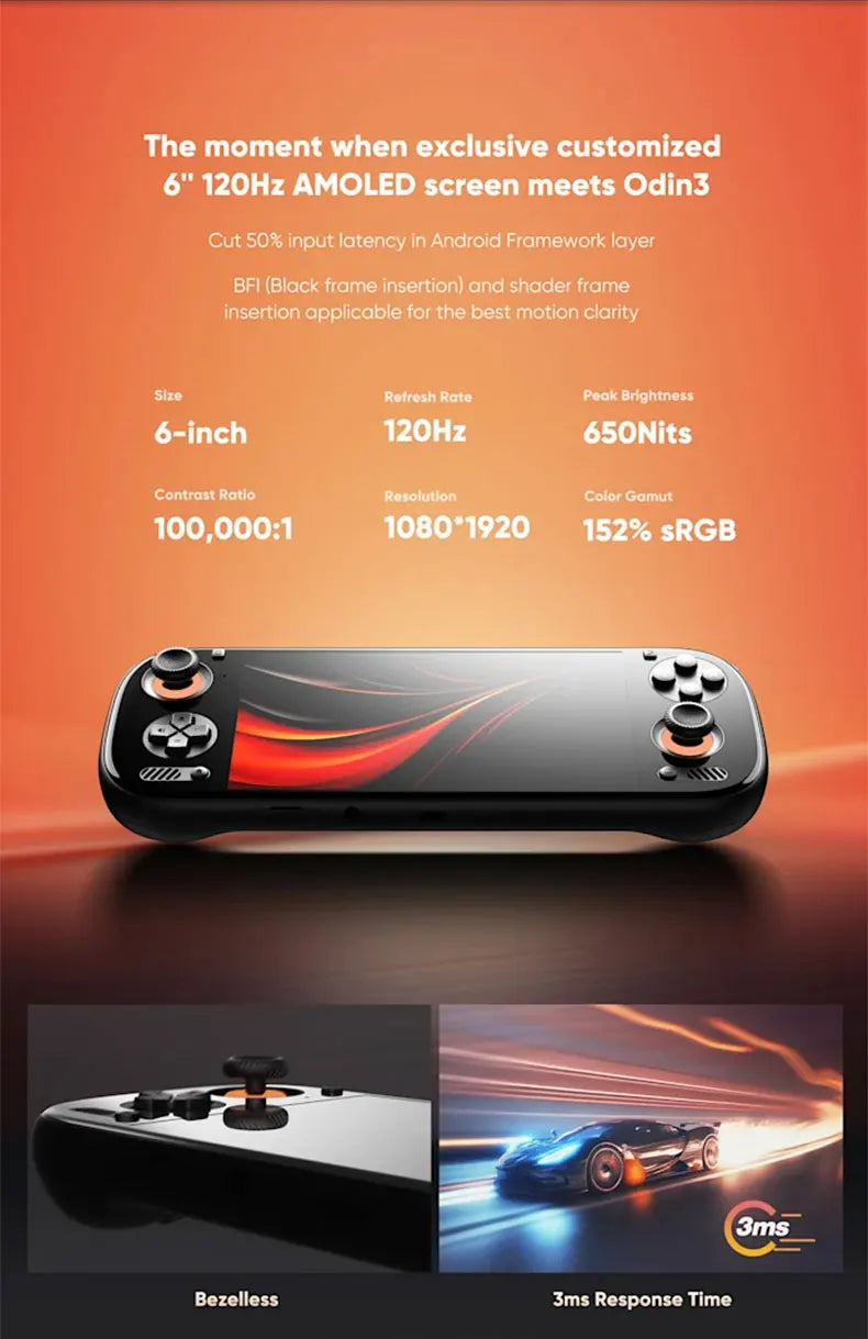 AYN Odin 3 Game Console 6'' 1080P 120Hz AMOLED Screen Handheld With 8000mAh Hall-Effect Joystick/Trigger Handheld Game Console