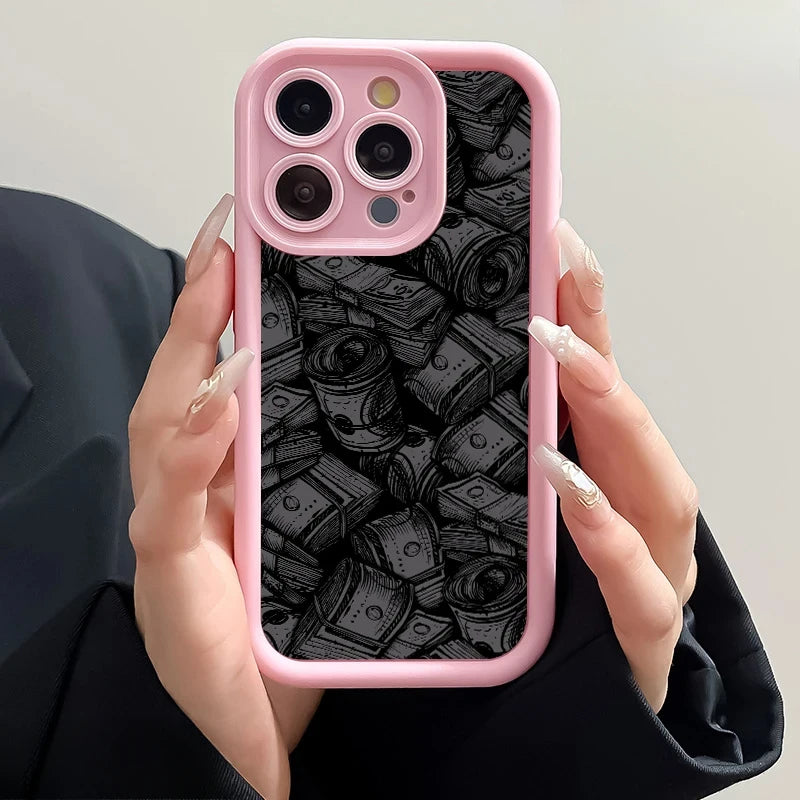 Banknote pattern phone case with soft silicone case for iPhone 16, iPhone 15 14 13 12 11 Pro Max XS X XR 7 8 15 16 Plus