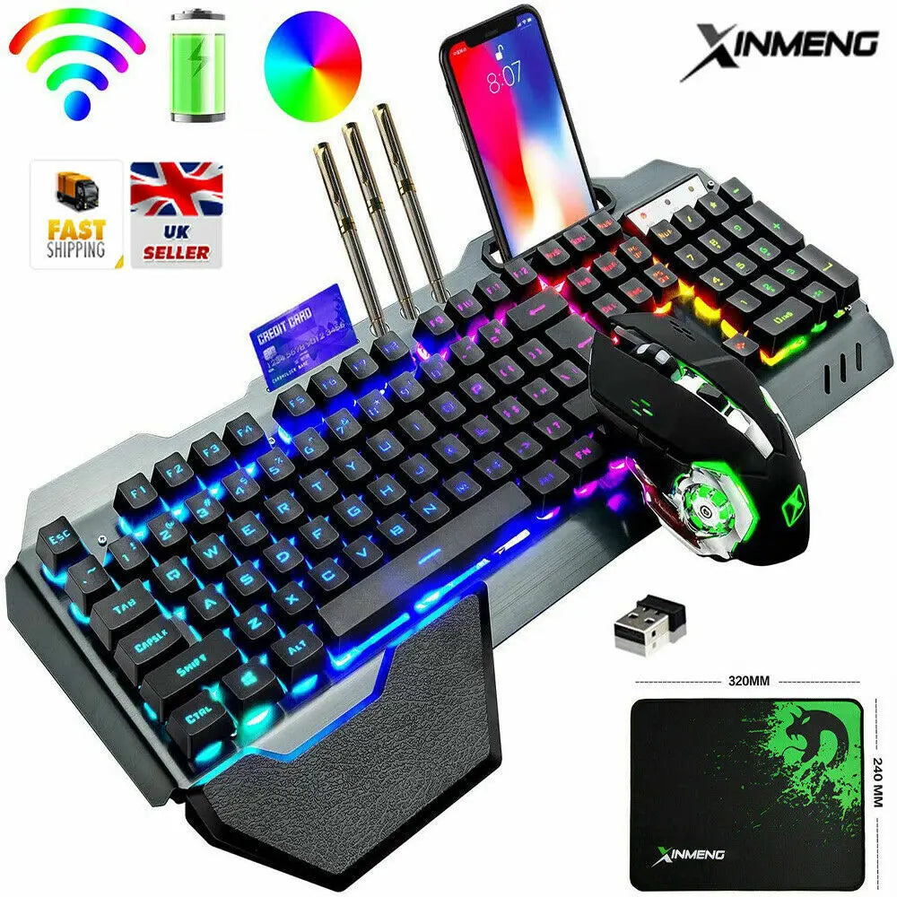 MAMBASNAKE K680 Wireless Rechargeable Keyboard Mouse Set 3800mAh Large Capacity Rainbow Backlit for Laptop Pc PS4 PS5 Xbox