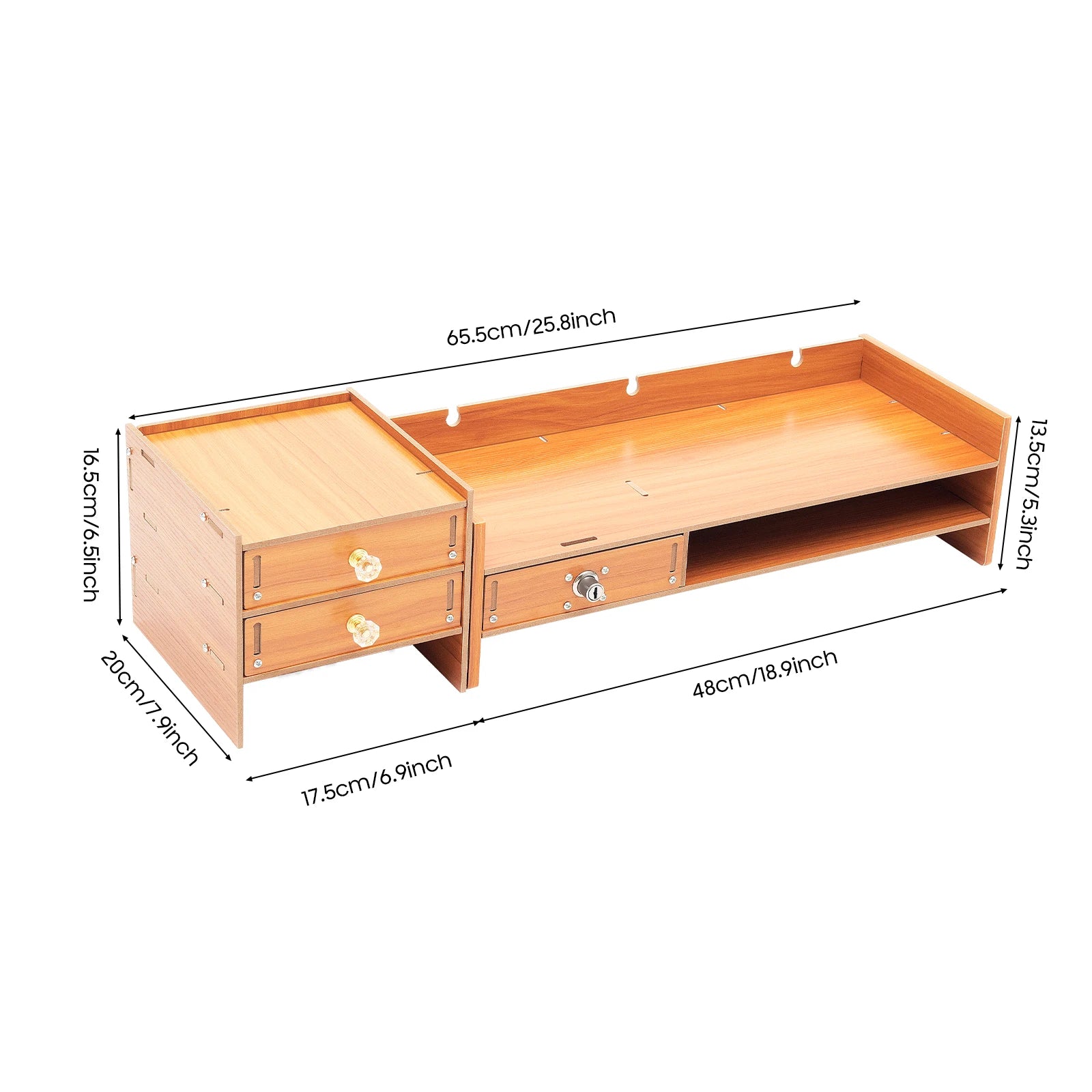 3 Drawers Computer Storage Rack Computer Monitor Stand Office Desktop Organizer Cabinet 2* Keys for Study, Office, Living Room
