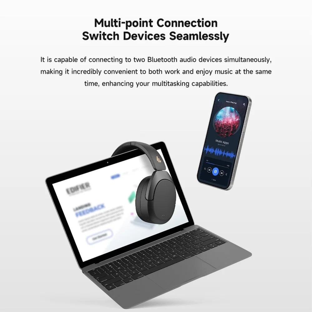 Edifier W830NB Wireless Headphones Bluetooth 5.4 -45dB Active Noise Cancelling Hi-Res Over-Ear Headset LDAC 94H Battery Life