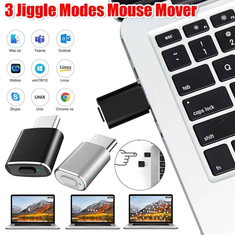 Mouse Jiggler Undetectable Automatic Mover USB/C Port Undetectable Automatic Shaker Keeps Computer Awake Simulate For PC Laptop