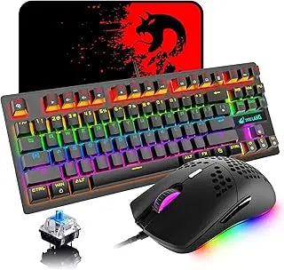 K2 Wired Mechanical Gaming Keyboard 82 Keys Rainbow Backlit Blue Switch Keyboard&Lightweight Gaming Honeycomb Mouse 6400DPI