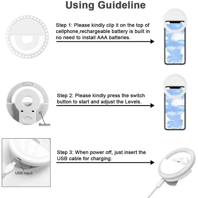 LED Selfie Ring Light for Mobile Phone Lens Selfie Light for IPhone, Samsung, Xiaomi, POCO Mobile Phone Portable Selfie Light