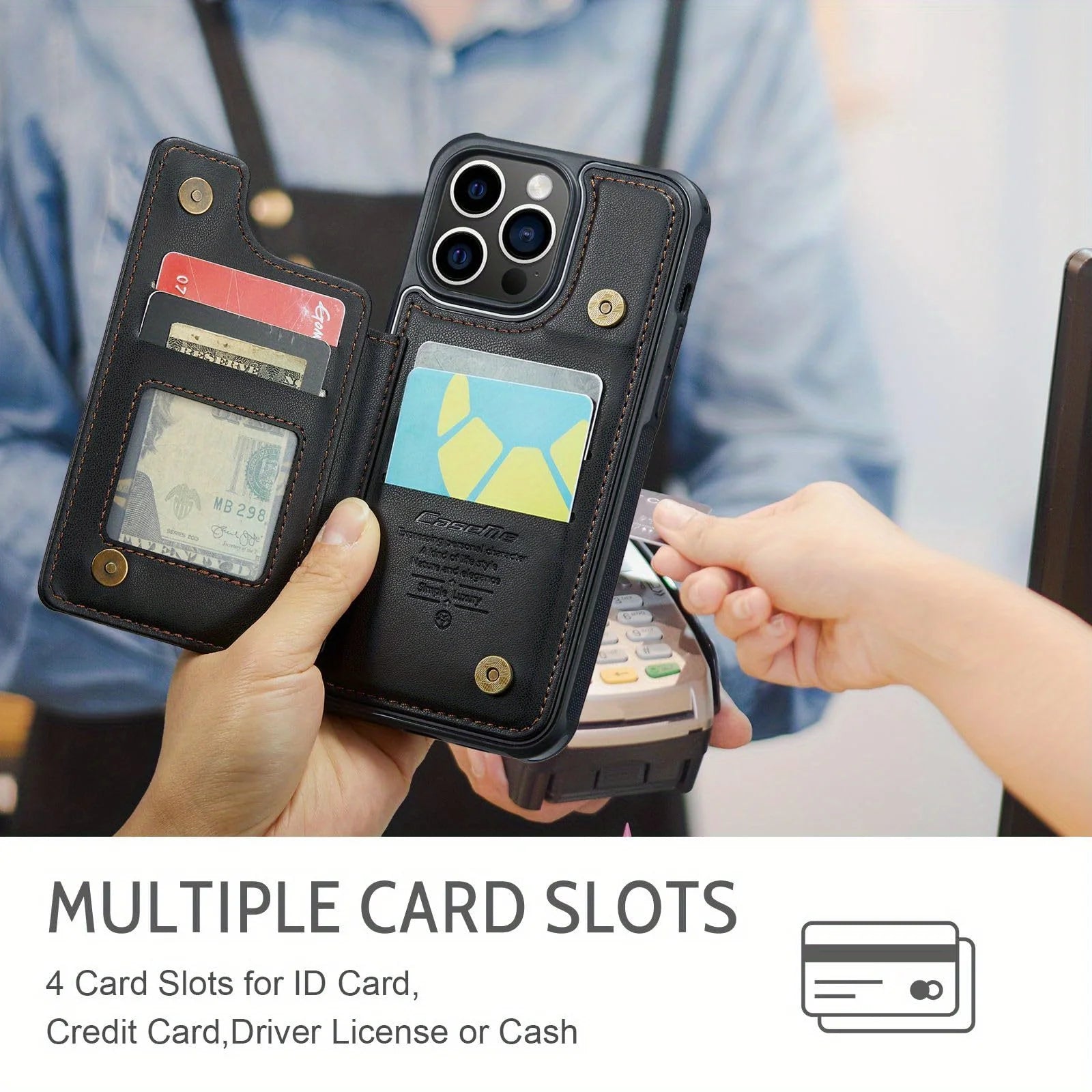 for iPhone 15 Plus 14 13 Pro Max 11 Case with Card Holder,RFID Blocking,Durable Leather Kickstand Magnetic Clasp Shockproof Case