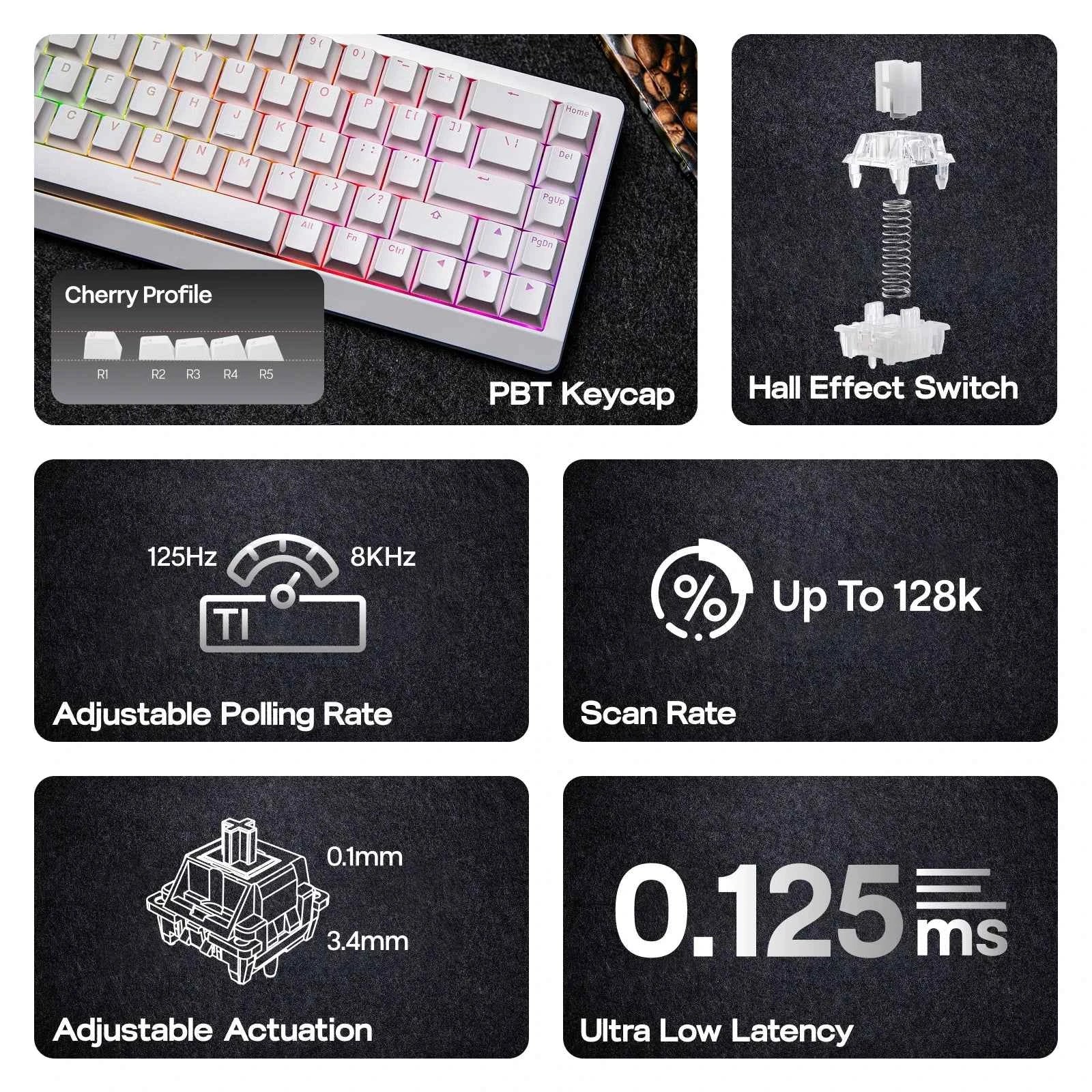 EPOMAKER HE68 Lite 65% Layout Tray-Mounted Wired Hall Effect NKRO Magnetic Keyboard DKS SOCD 8kHZ Polling Adjustable Actuation