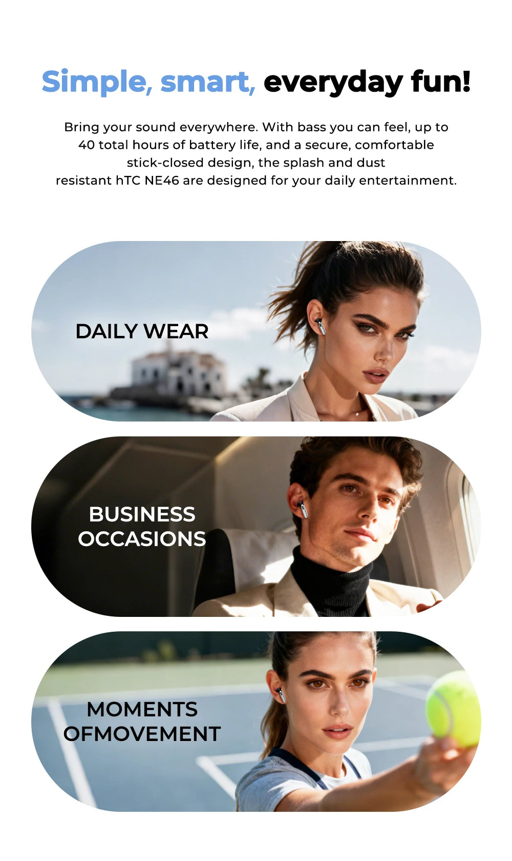 HTC NE46 TWS Earbuds BT 6.0 Heart Rate Monitoring Earbuds Smart Screen Charging Case  Noise Cancelling HiFi Stereo AI Translator