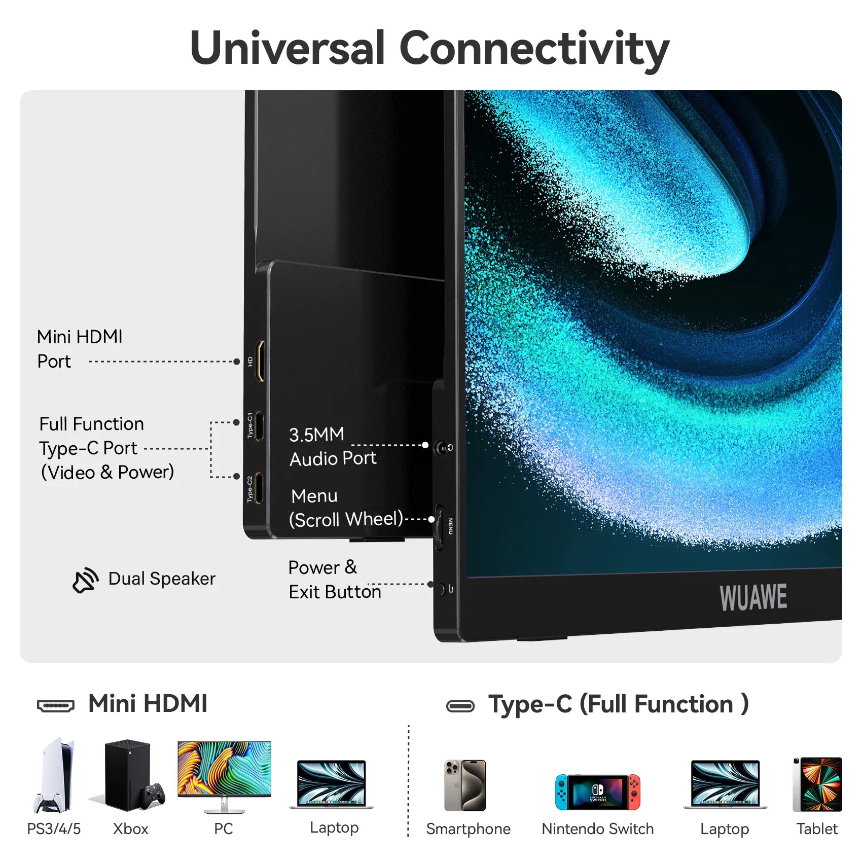 2024 New HDRinch Portable Monitor Laptop, 15.6-inch 1080p72 NTSC 100 sRGB USB C HDMI Travel External Second Computer Screen HDRi