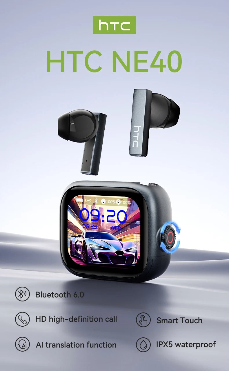 HTC NE40 TWS Wireless Earphones Bluetooth 6.0 ENC Noise Reduction Touch Control Earphones Touch Control Sports Headphones