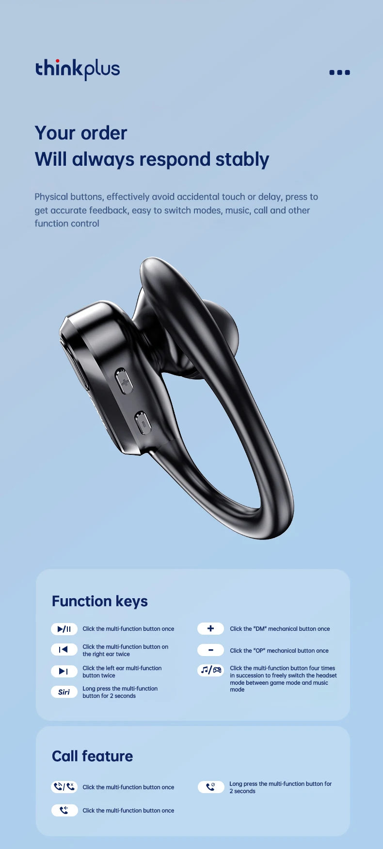 Original Lenovo XT80 Earhooks Sports Bluetooth Wireless Headsets with Mic,LED Power Display,ENC,Hifi Stereo Sound Gaming Headset