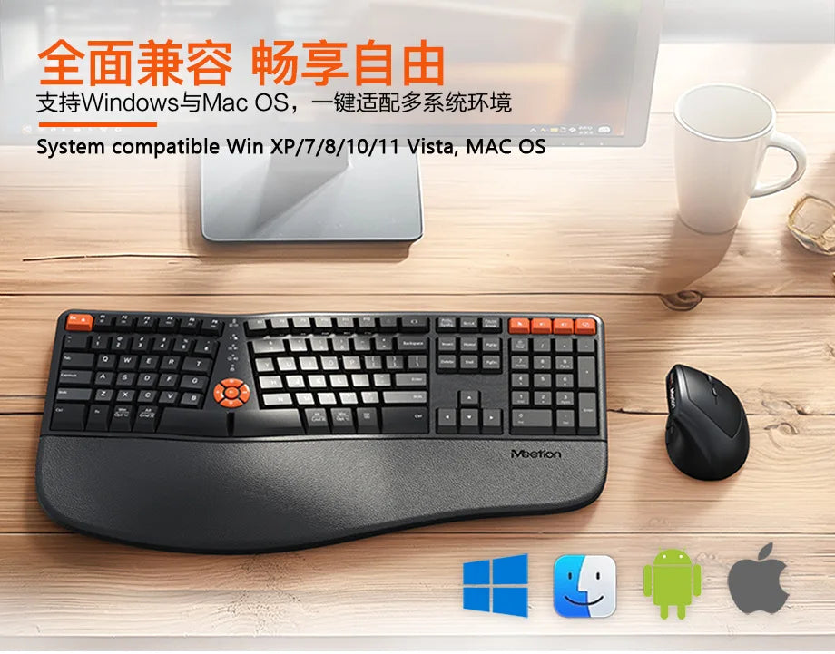 Premium Ergonomic Dual Mode Keyboard Mouse Combo | 2.4G+Bluetooth Rechargeable | Wrist Rest & Multimedia Keys | 3 Colors