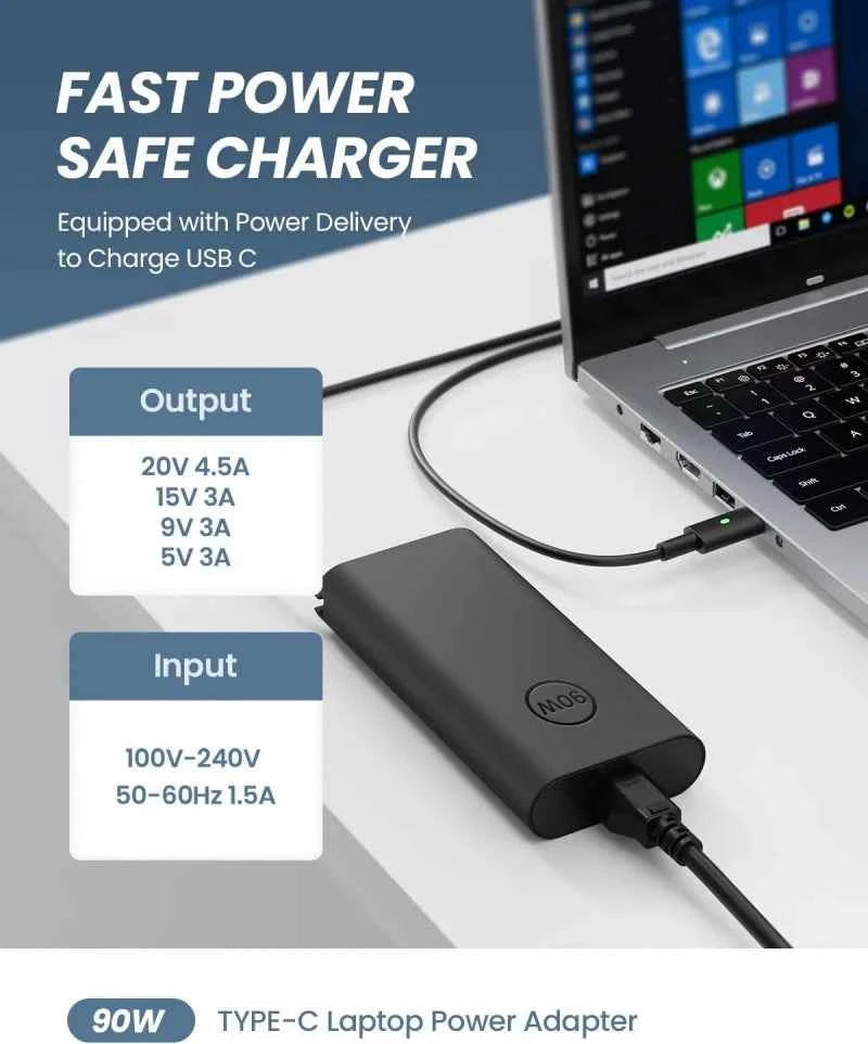 90W USB C Type C Laptop Charger For Dell XPS 15 13 Precision 3540 Latitude 3400 3500 7300 7400 7420 5420 5530 5289 Power Adapter