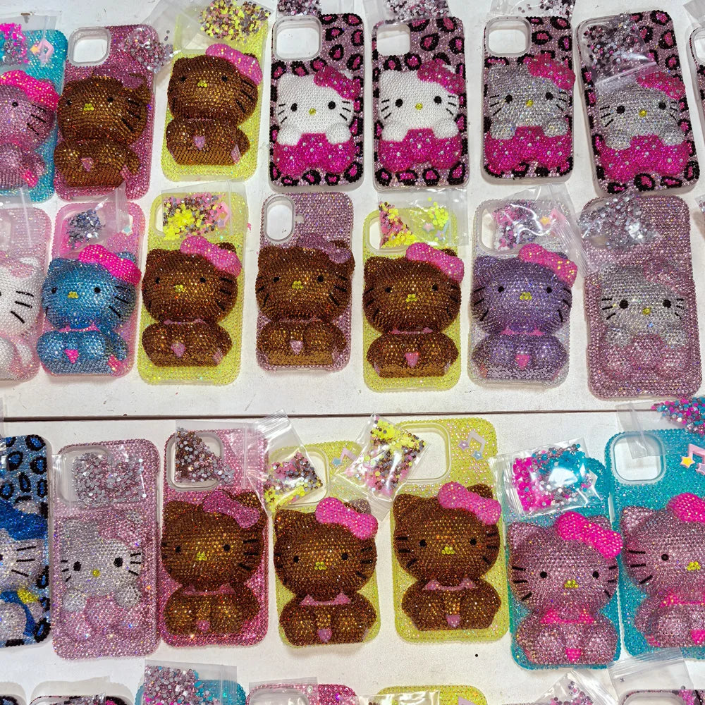 Christmas Hello Kitty Rhinestone Crystal Phone Case Chain For iPhone17 16 15 14 13 12 11Pro Max X Xs XR 7 8 Plus Transparent