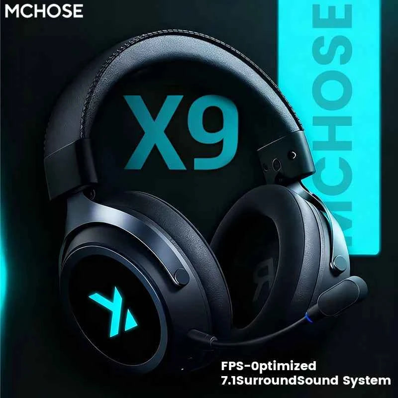 MCHOSE X9 Wireless Headworn Game 7.1 Headset Bluetooth 2.4G Three Mode E-sports Noise Reduction Headset Headset FPS for Gifts