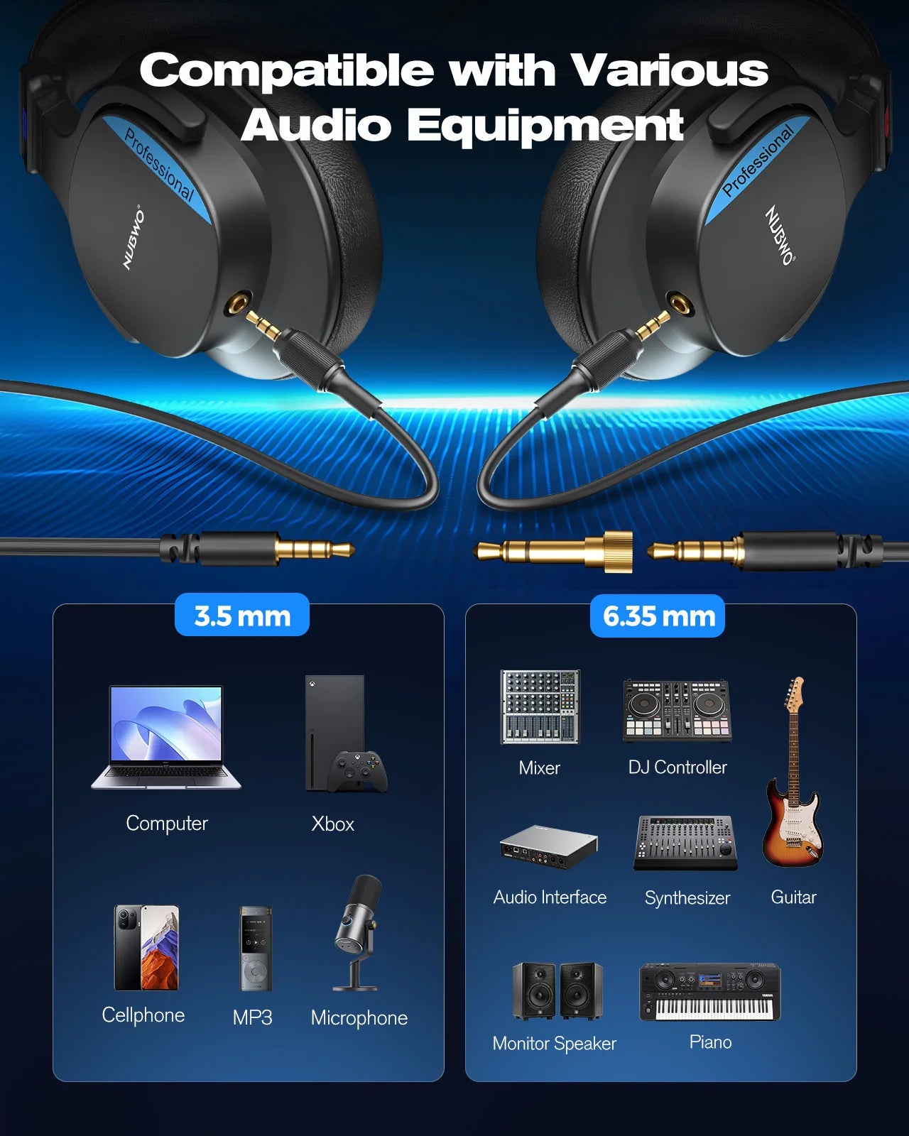 NEW NUBWO HD01 Studio Wired Headphones Hi-Res Over Ear Headphones 180° Flip Earpads 45mm Drivers Professional Monitor Headsets