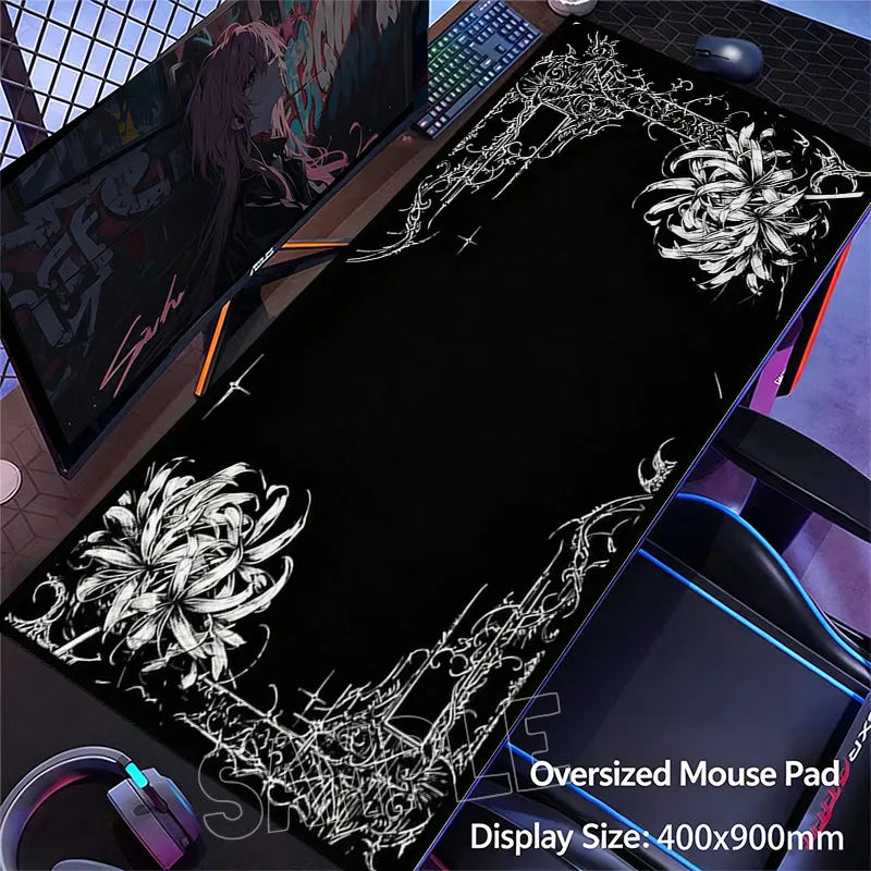 Black Lacework Art Large Gaming Mouse Pad Anti Slip Desk Mat Durable Stitched Edge Table For Laptop PC Gamer Game Accessories
