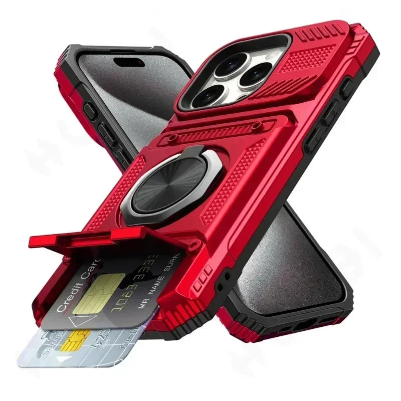 Case For iPhone 11 13 14 15 16 Pro Max 14 15 16 Plus 11 Magnetic Rotated Ring Kickstand Heavy Duty Drop Protection Wallet Cover
