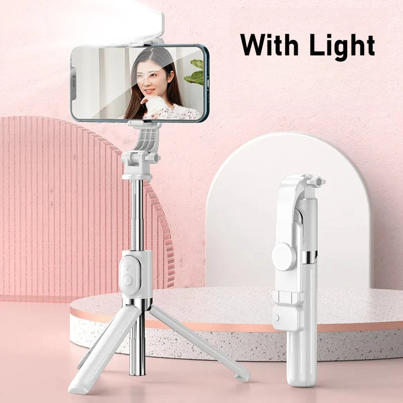 Bluetooth Remote Extendable Selfie Stick Tripod Stand for iPhone Samsung, Tiktok Live Streaming Portable Telescopic Phone Stand
