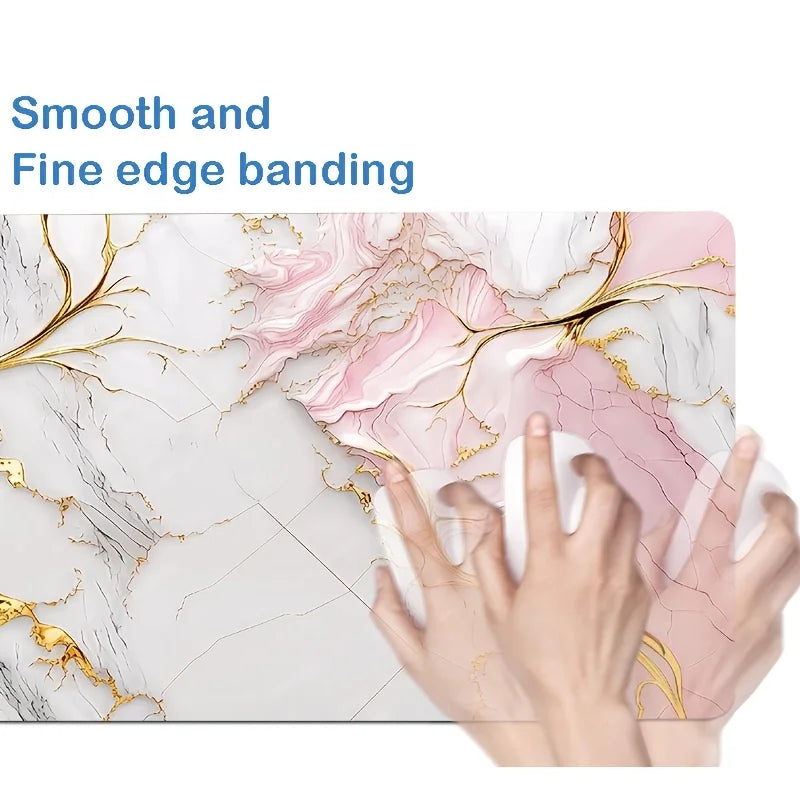 1pc Large Gaming Mouse Pad, Pink Marble Pattern | Non-Slip, Washable Rubber Base, Extra Large Desk Mat, Suitable for Office Decor, Computer Decoration
