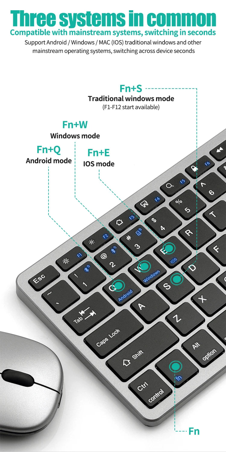 2.4G and Bluetooth Mini Keyboard Wireless keyboard and mouse Set For Notebook Laptop Desktop PC Tablet iPad Android Macbook