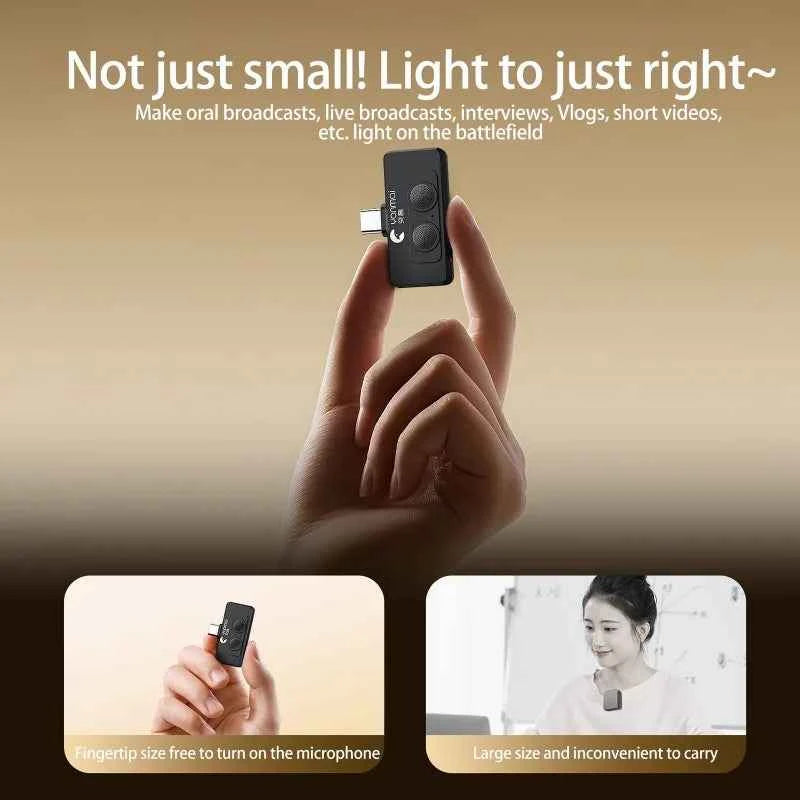Wireless Lavalier Lapel Microphone Plug and Play Mobile Phone Mic AI Noise Reduction Dual-Microphone Vlog Recording Short Videos