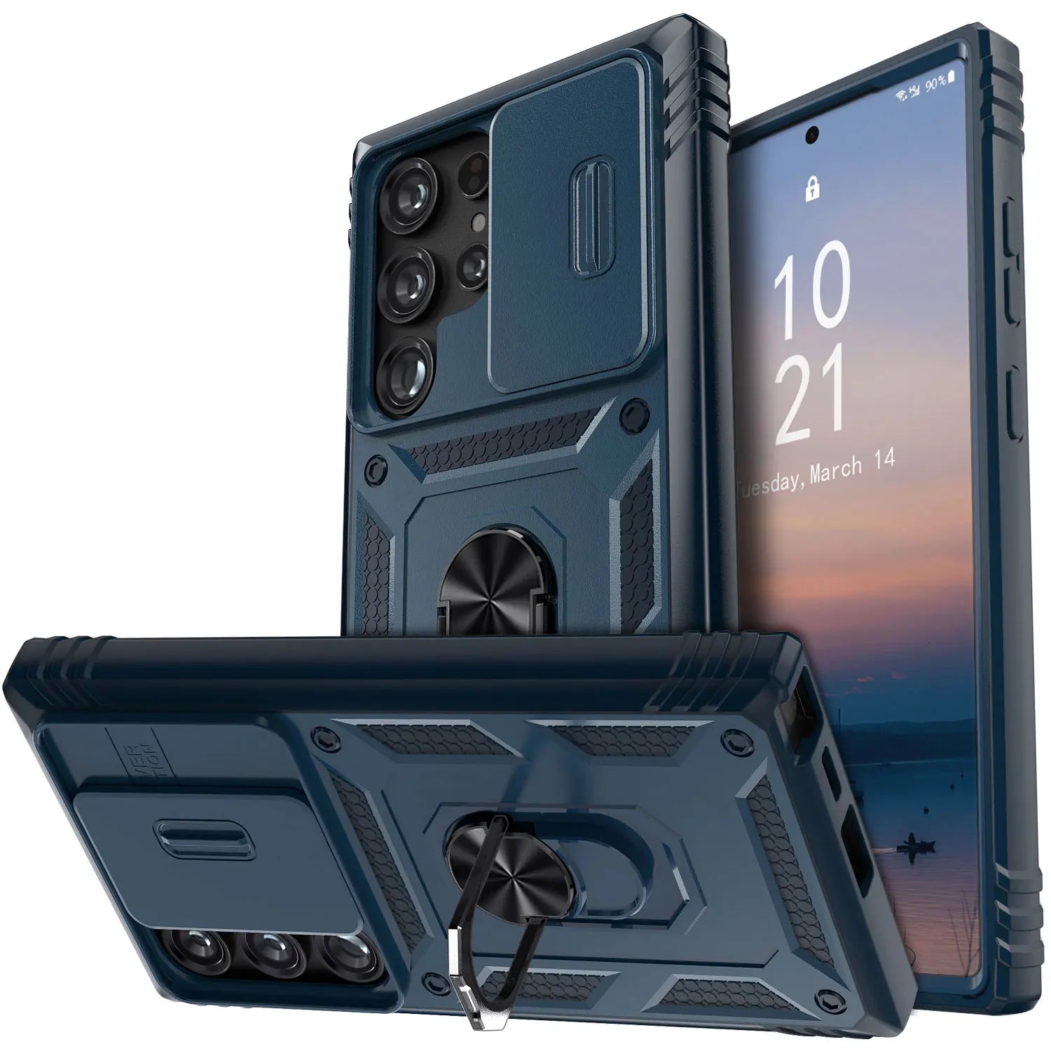For Samsung Galaxy S22/22 Plus/S22 Ultra/S23/S23 Plus/S23 Ultra/S23 FE Phone Case Hybrid Ring Kickstand Camera Protection Cover