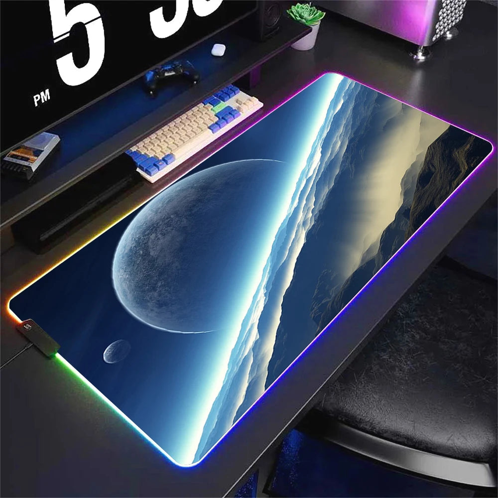 Universe RGB Gaming Mousepad Space Mouse Mats LED Large Gamer Backlit Mousepads XXL Keyboard Pads Luminous Deskmat Mouse Pad