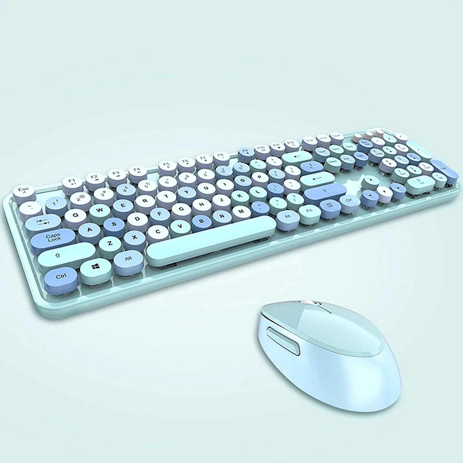 Mofii Sweet Keyboard Mouse Combo Mixed Color 2.4G Wireless Keyboard Mouse Set Circular Suspension Key Cap for PC Laptop Purple