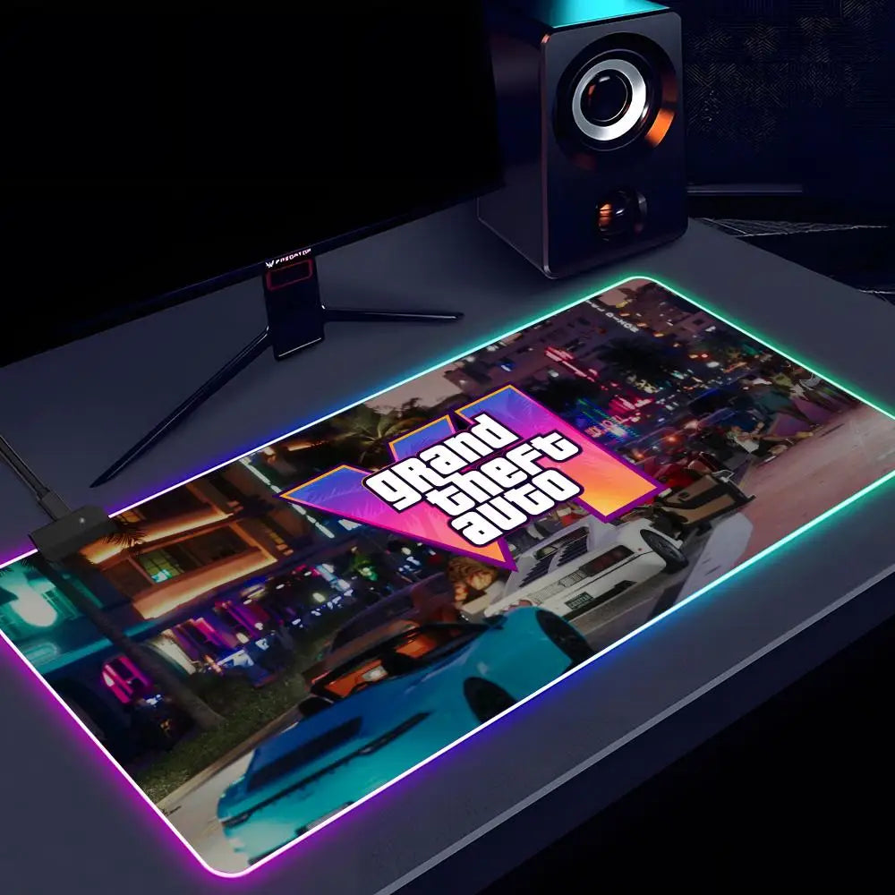 Game G-gta 6 Mouse Pad RGB Luminous 900X400mm Large Table Mat Non-slip Extra Large Game Office Mouse Pad