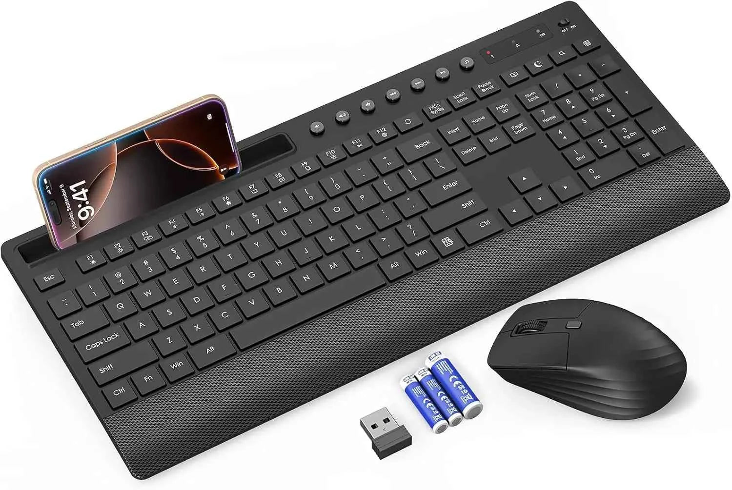 SGIAWETA-KM31 Wireless Keyboard and Mouse Combo - Full-Size Quiet Typing with Palm Rest, Phone Holder-birthday