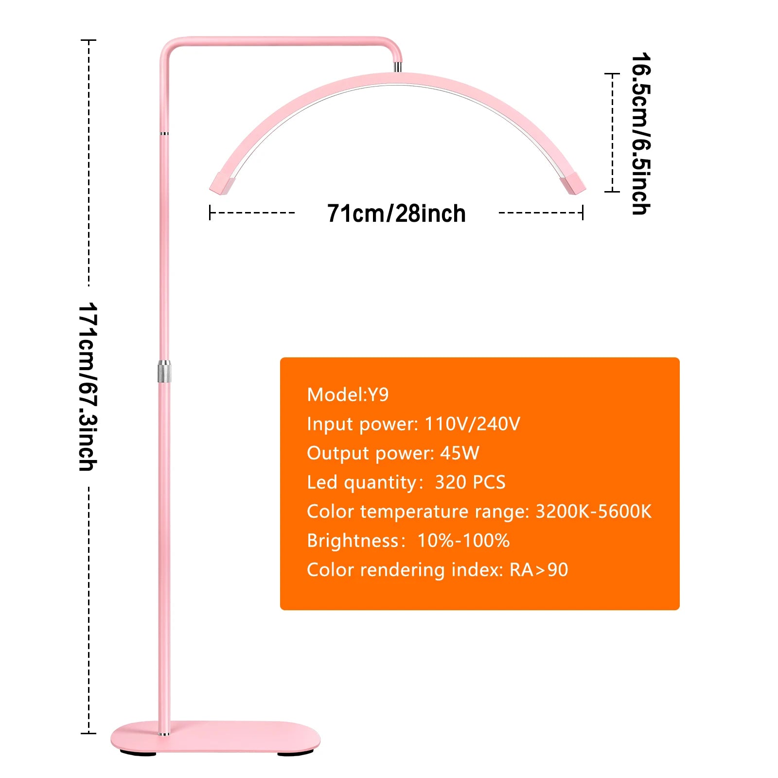 FOSOTO FT-Y9 28 Inch Led Lash Light Half-Moon Shaped Fill Lamp Light With Lamp Holder For Tattoo Beauty Salon Eyelash Haircut