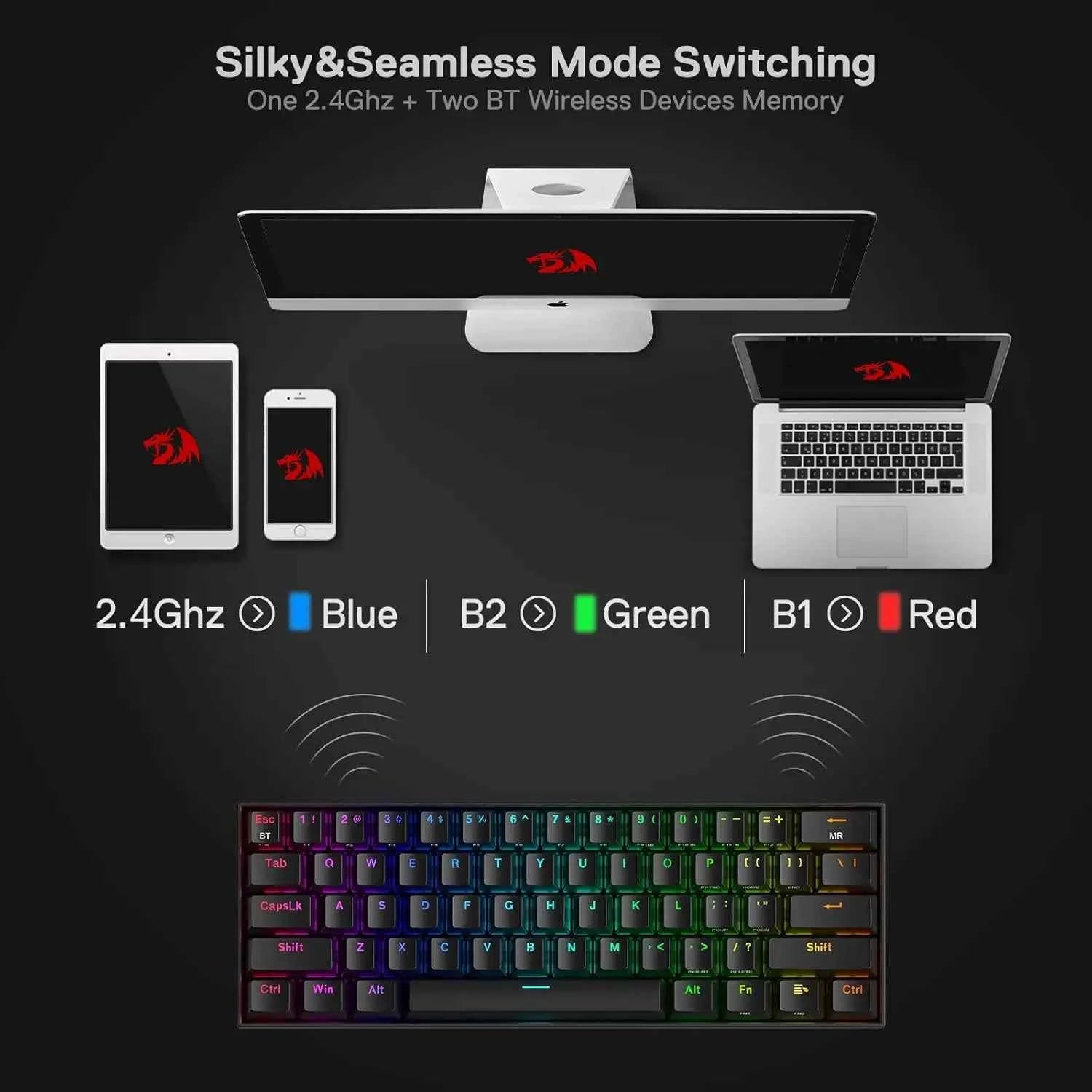 Redragon K530 Pro Draconic 60% Wireless RGB 3-Mode 61 Keys Gaming Hot-Swap Mechanical Keyboard