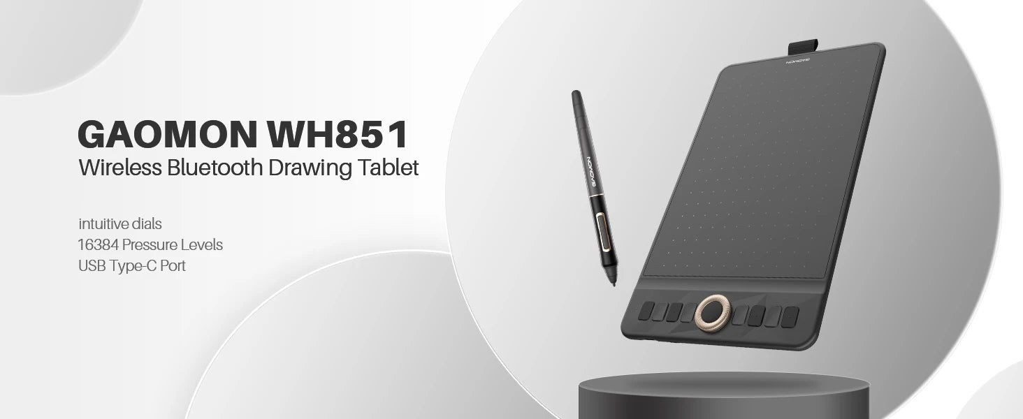 GAOMON Wireless Graphics Tablet WH851 Bluetooth 5.0 Connectivity 16K Levels Pen 8x5 Inch Type-C Drawing Tablet with Sleeve Glove
