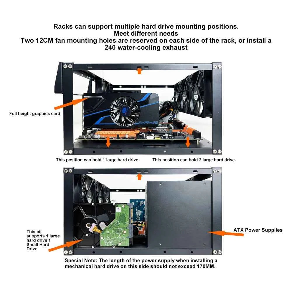 DIY Computer Motherboard Case Rack Aluminum Frame Chassis Cooling Rack Stand Open Chassis Support Bracket Good Heat Dissipation