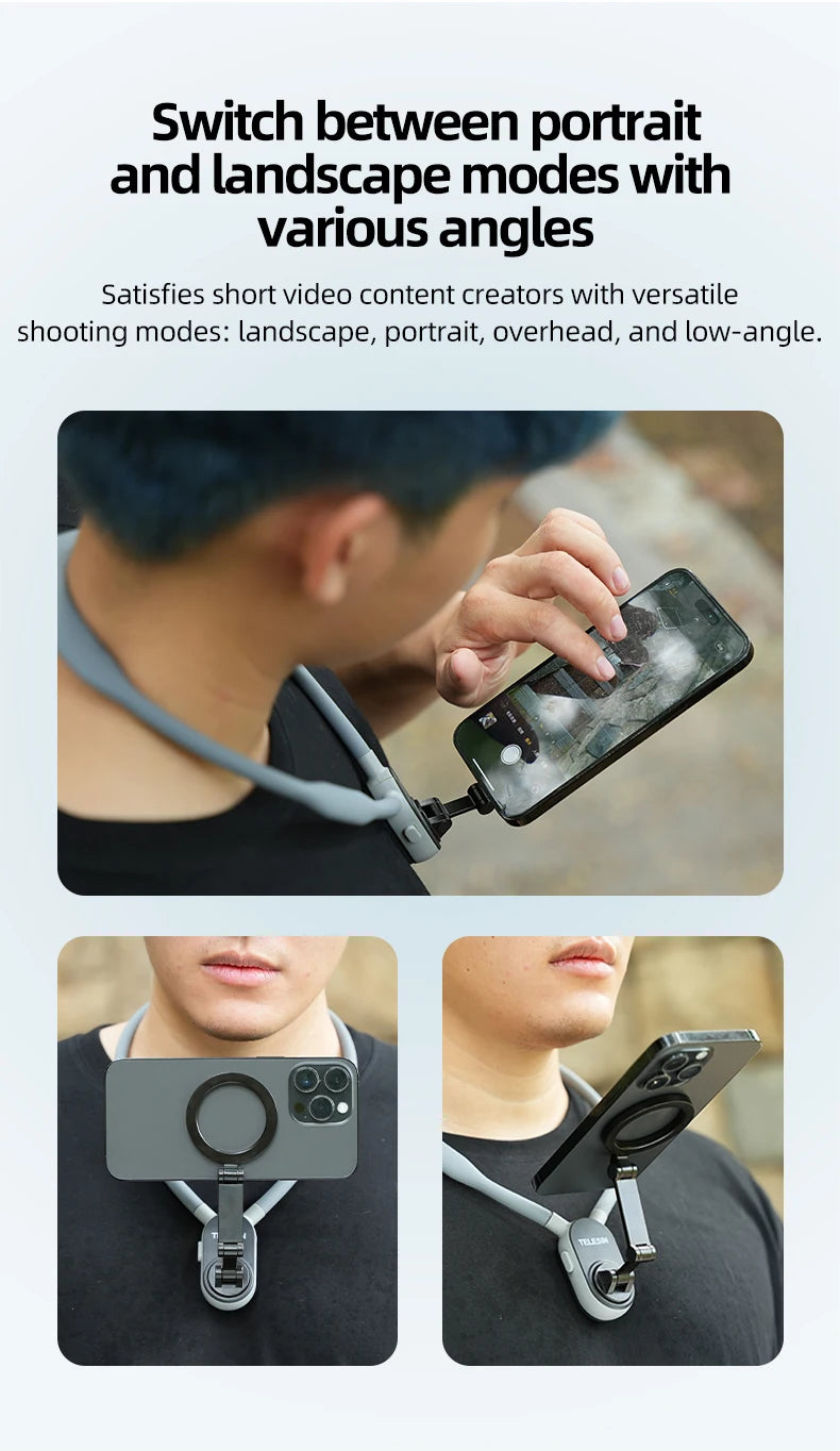 TELESIN Silicone Magnetic Neck Mount Quick Release Phone Stand Universal Compatible with iPhone MagSafe Samsung Huawei Xiaomi