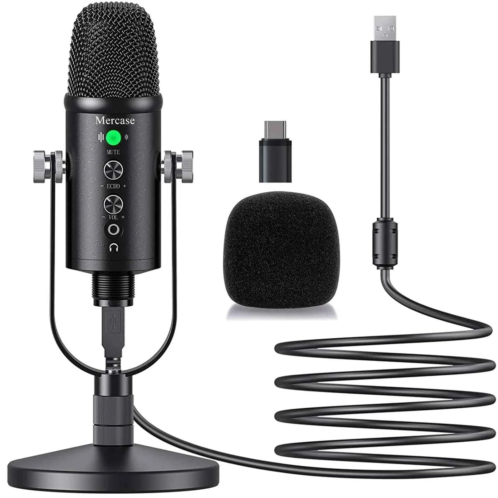 Mercase USB Condenser Microphone – Plug & Play Cardioid Mic with Mute Button for PC, Phone, PS4 & PS5, Recording & Streaming.