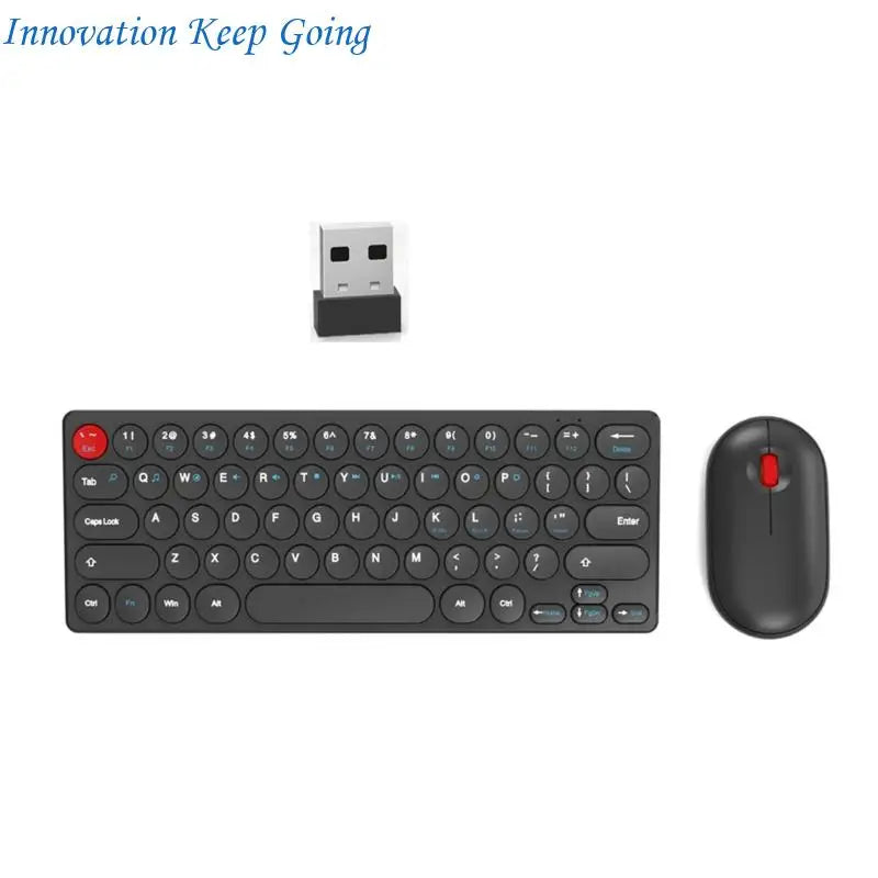 E65C Silents Clicks Mouse Wireless Keyboards Set Round Design 64Keys Portable For Desktop Notebook