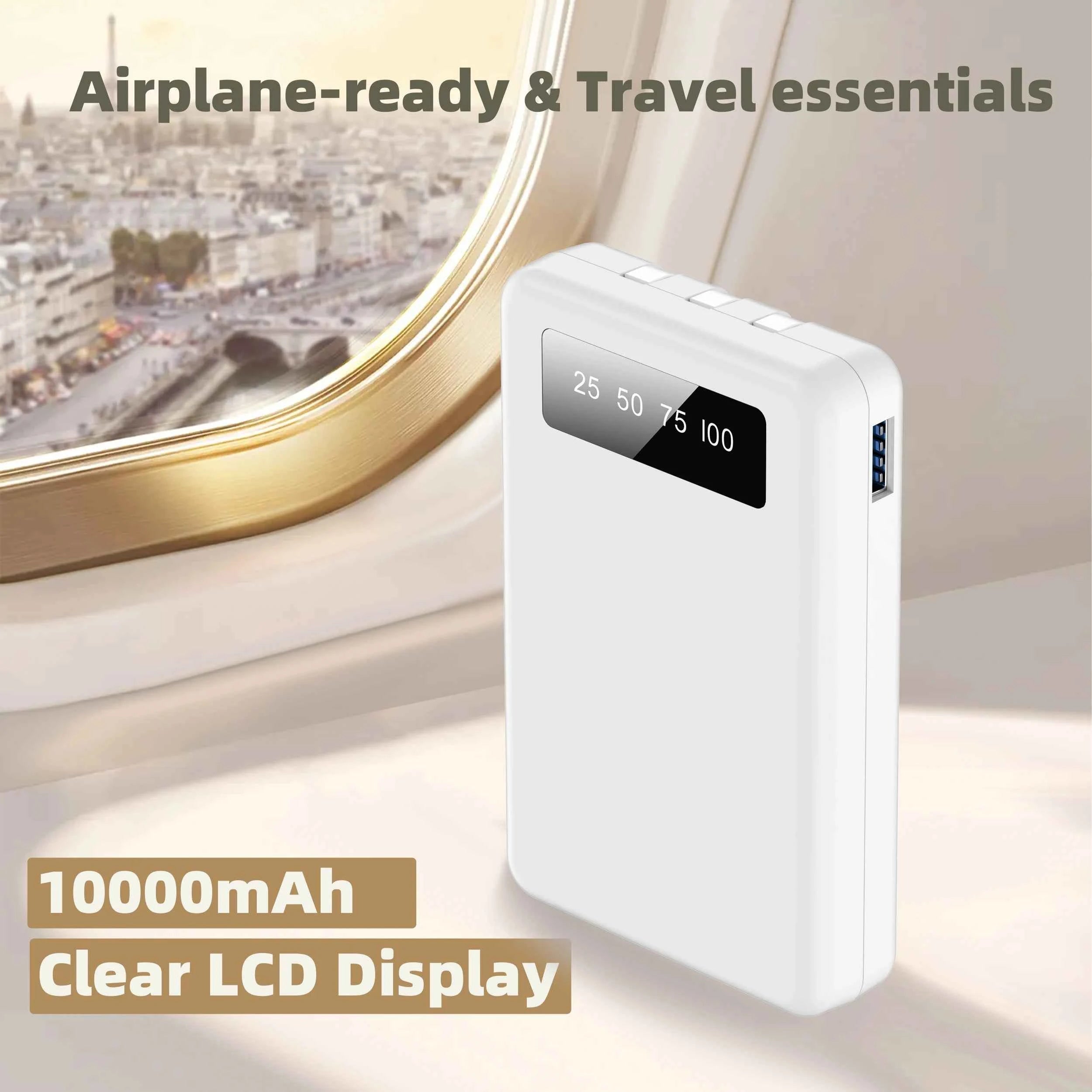 Mini Slim 10000mAh Portable Power Bank, Built-in LED Digital Display, 1 USB-A Port & 3 Integrated Cables, Small Lightweight Design, Multi-Device Simultaneous Charging for Travel, Camping and Emergency, Compatible with Android